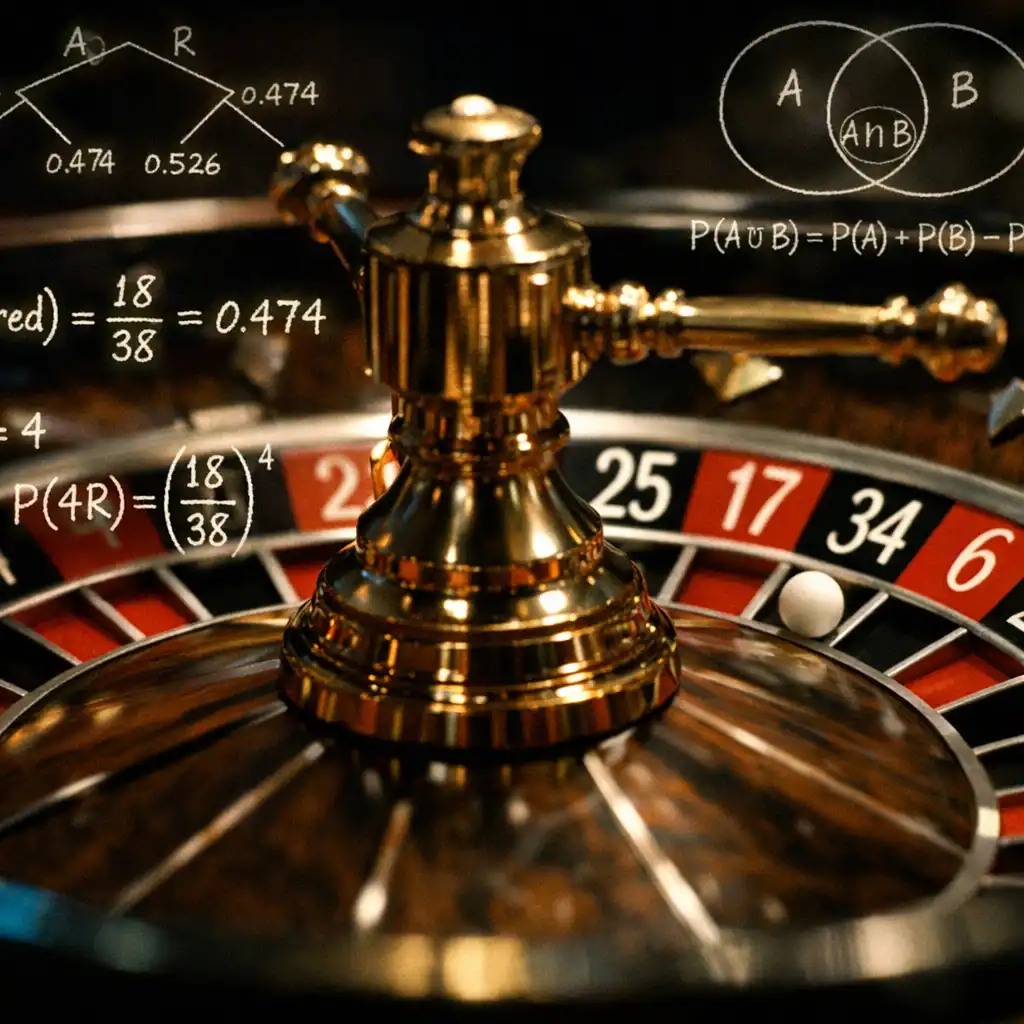 Zbliżenie koła ruletki z matematyczną nakładką, scena z filmu 21