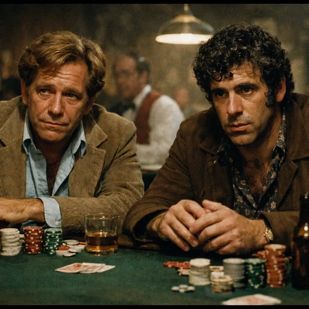 George Segal i Elliott Gould przy stole pokerowym w filmie California Split