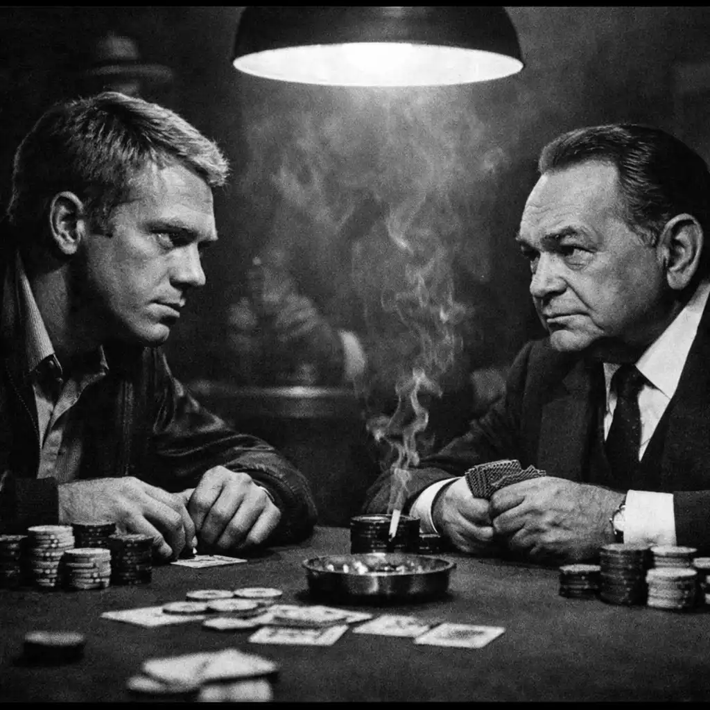 Steve McQueen i Edward G. Robinson w pojedynku pokerowym w filmie The Cincinnati Kid