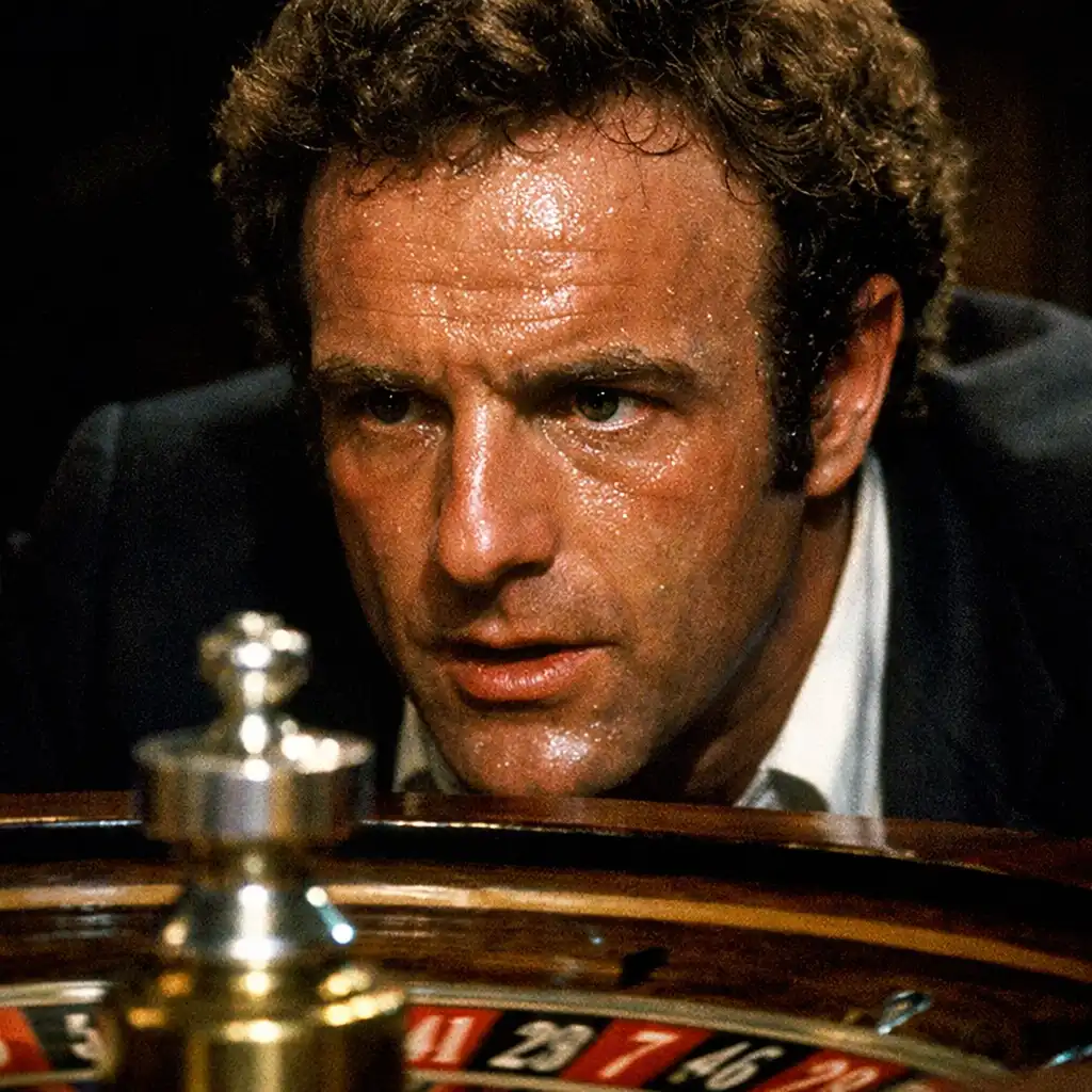 James Caan jako Axel Freed przy stole ruletki w filmie Hazardzista, z napięciem na twarzy