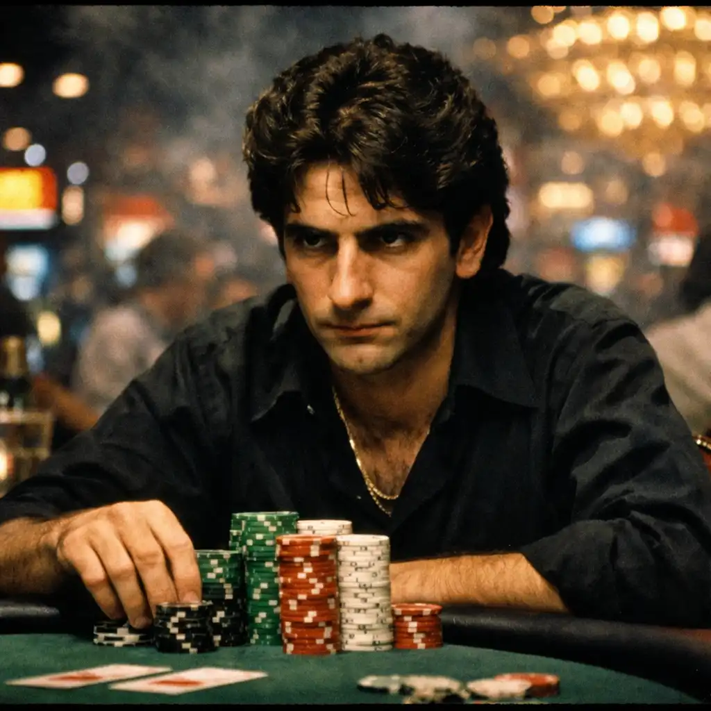 Michael Imperioli jako Stu Ungar przy stole pokerowym w filmie High Roller