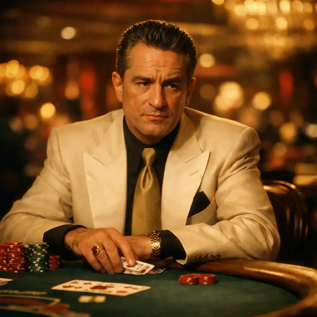 Robert De Niro przy stole do blackjacka w filmie Kasyno