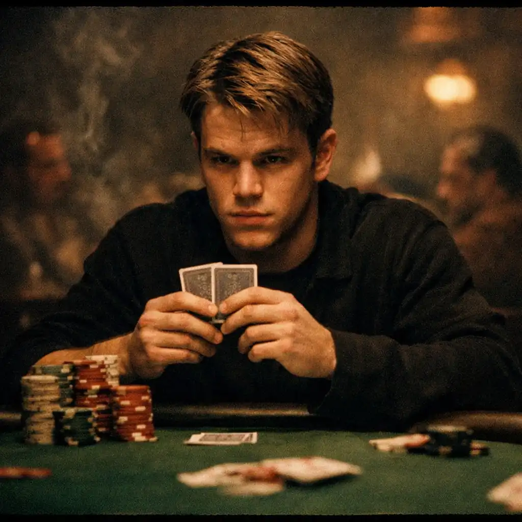 Matt Damon jako Mike McDermott przy stole pokerowym w filmie Rounders